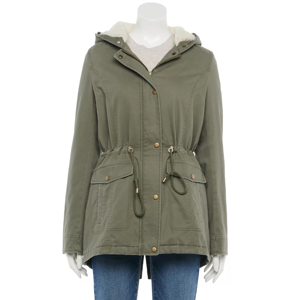 Sebby Dark Gray Utility Jacket with Faux Fur Hood